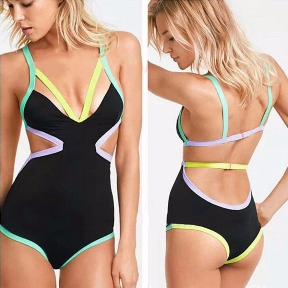 Victoria's Secret Black Swimsuit with Vibrant Straps